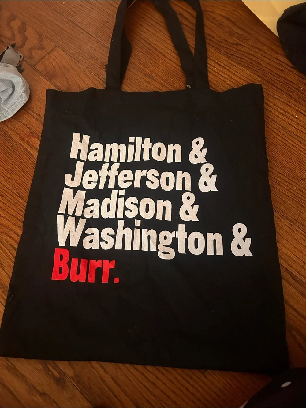 Hamilton Graphic Black Canvas Tote Bag - Burr Print